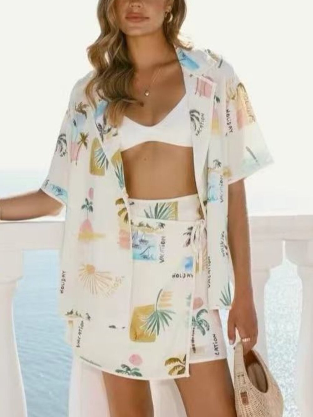Zimmermann White Tropical Print Cover-Up Shirt & Skirt Set - Women Swim